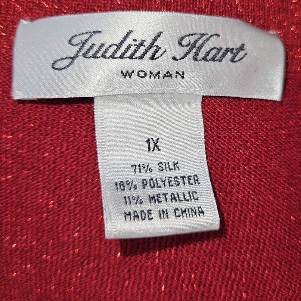 NWOT Judith Hart red silk metallic blouse top Women 1X - Picture 3 of 7